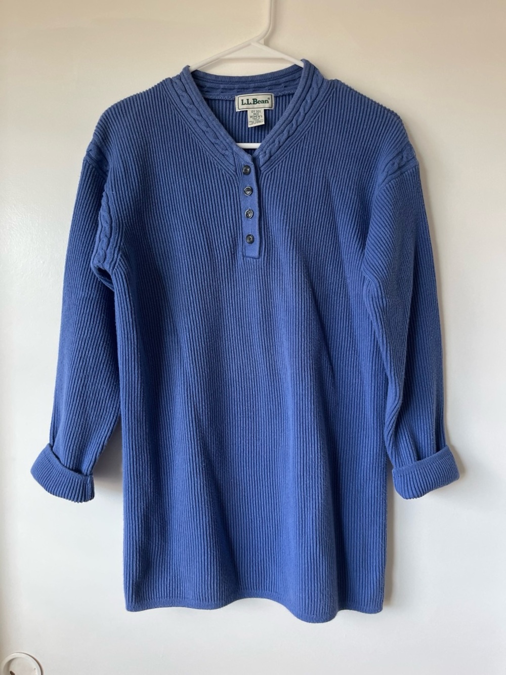 L.L. Bean Women's Periwinkle Ribbed Henley Sweater